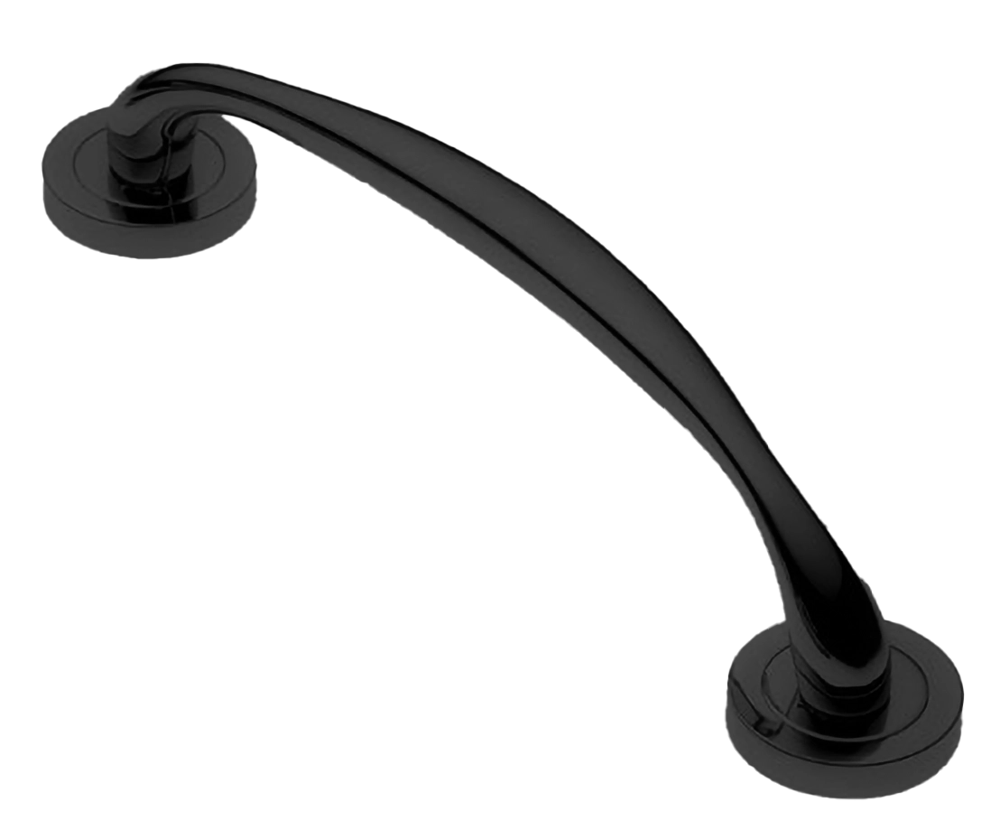 Ручка-скоба дверная LEON PH NERO на круглой розетке, цвет черный, латунь фото купить в Казани