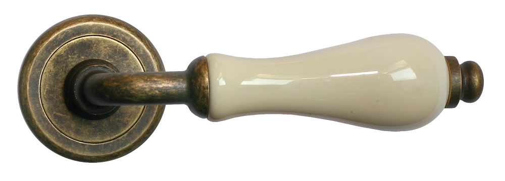 Ручка дверная CERAMICA R4 OBR/CHAMP раздельная на круглой розетке, цвет - бронза/шампань, латунь фото купить в Казани