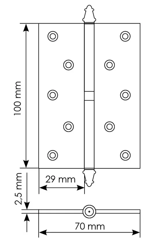 Петля карточная разъемная MSN 100X70X2.5 R COF с подшипником стальная правая, врезная, цвет кофе фото купить в Казани