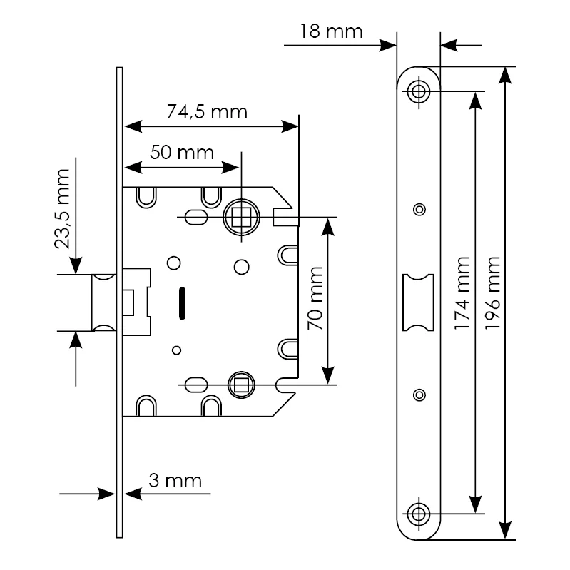 Защелка межкомнатная 1870P SN -IND SP-1 с ответной планкой, бесшумная сантехническая, цвет никель фото купить в Казани