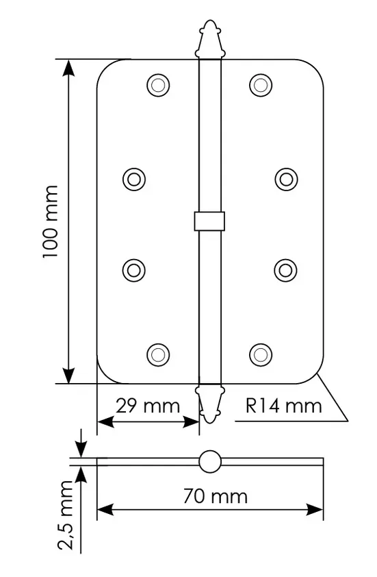 Петля разъемная MS-C 100X70X2.5 SG L левая с коронкой скругленная, врезная, цвет мат.золото, сталь фото купить в Казани