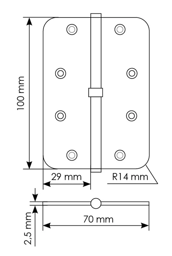 MSD-C 100X70X2.5 AB R, петля стальная скругленная правая без коронки, цвет - бронза фото купить в Казани