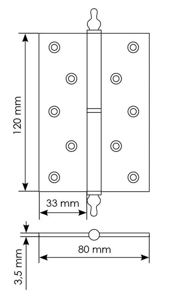 Петля карточная разъемная латунная MB 120X80X3.5 SG R C с коронкой правая,врезная, цвет матовое золото фото купить в Казани